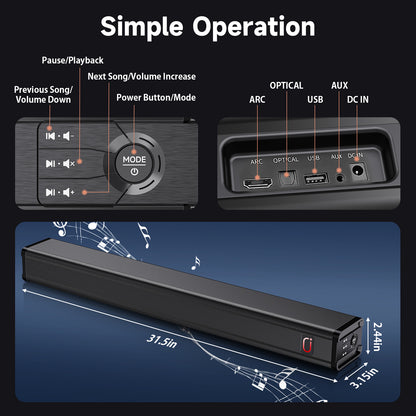 JYX H7 31.5In Soundbar for TV & 3D Surround Sound Bar for TV with Subwoofer & Wall Mountable
